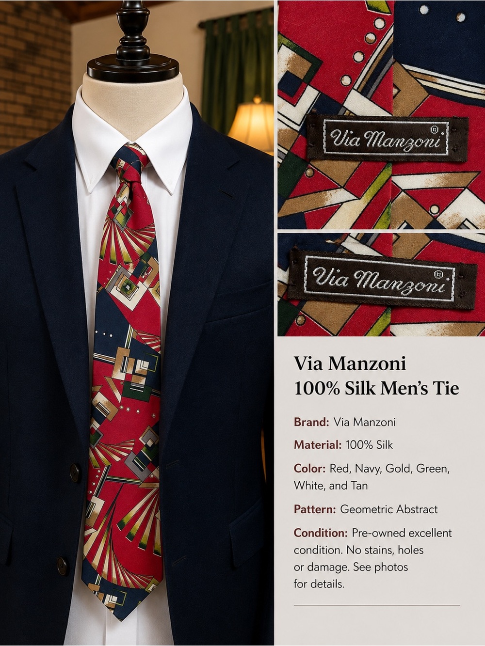 Red Geometric Silk Tie